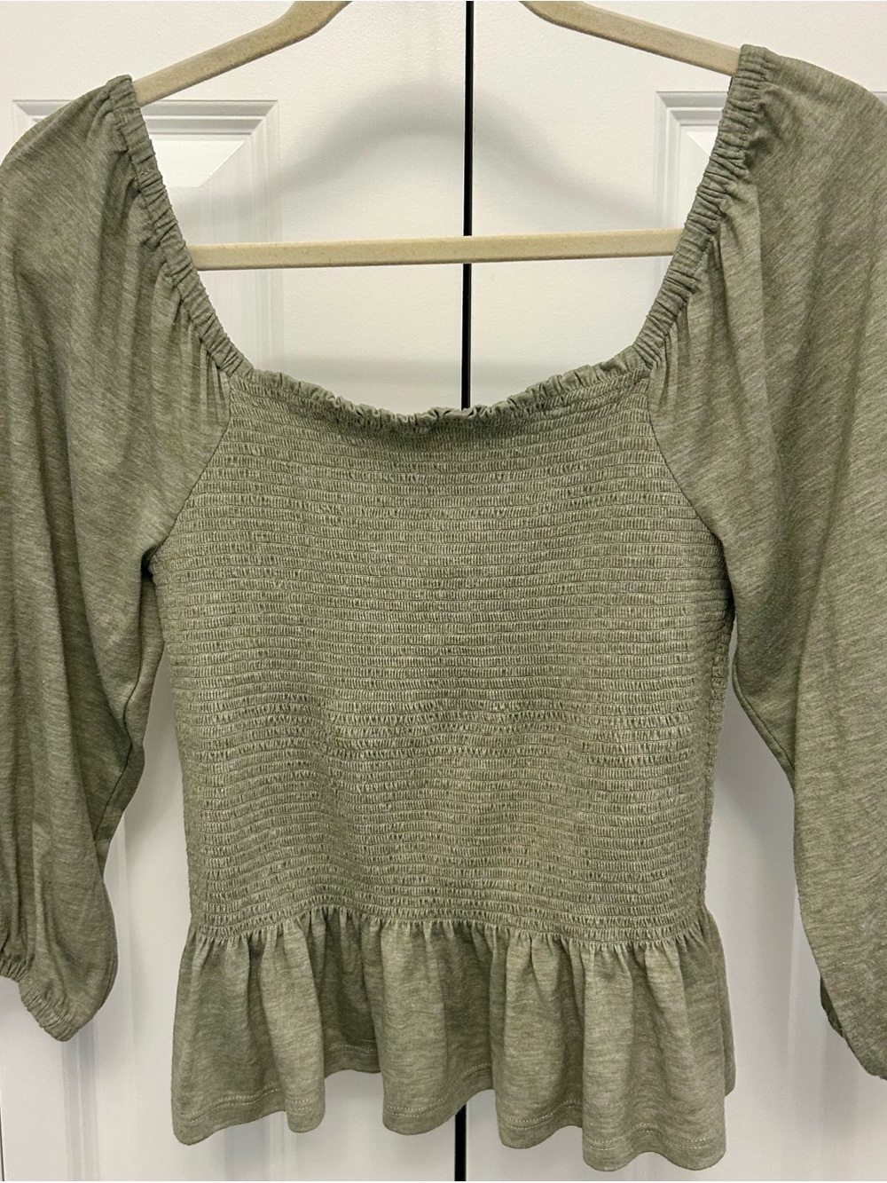 Kismet Olive Green Smocked Peplum Blouse